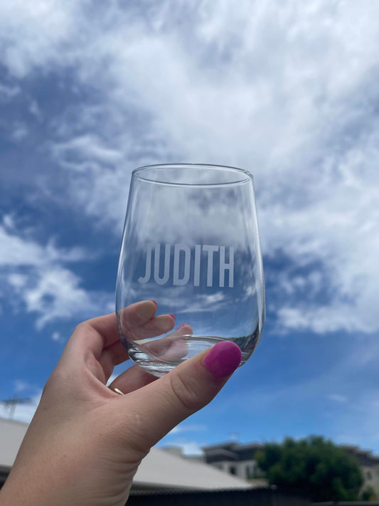 Etched Stemless Wine Glass