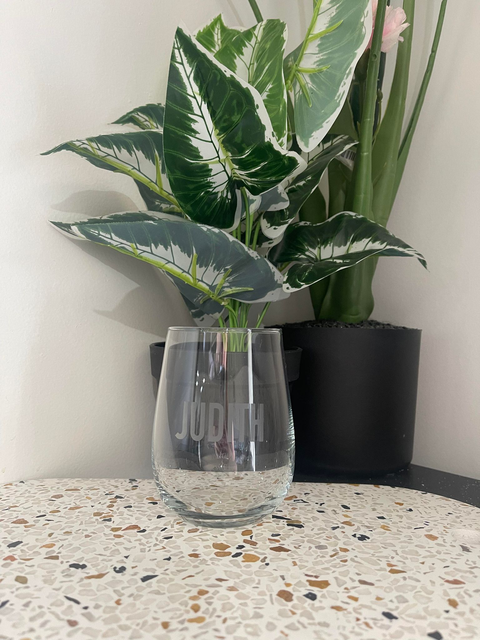 Etched Stemless Wine Glass