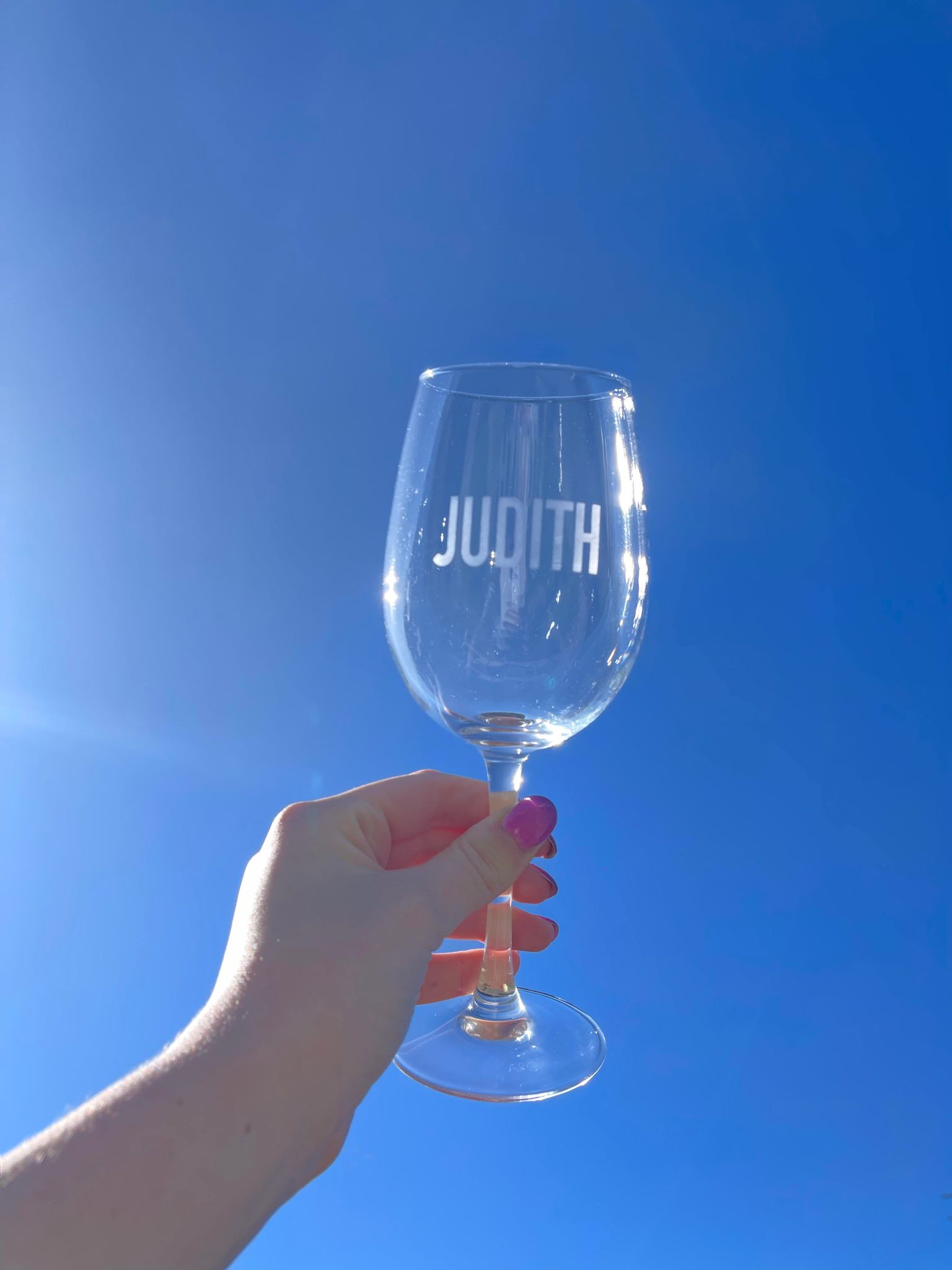 Etched Stemmed Wine Glass