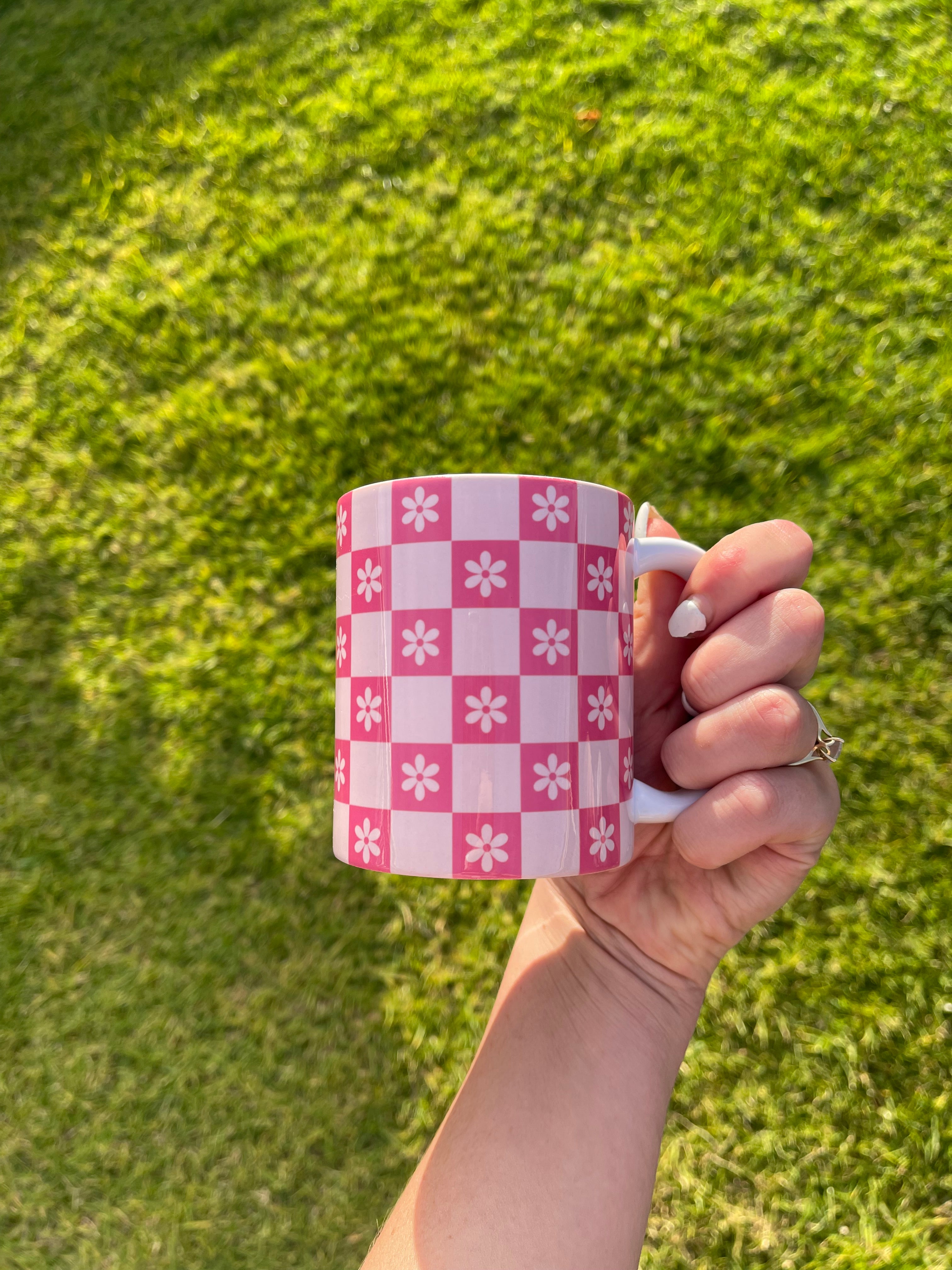 Retro Pink Square/Floral Mug
