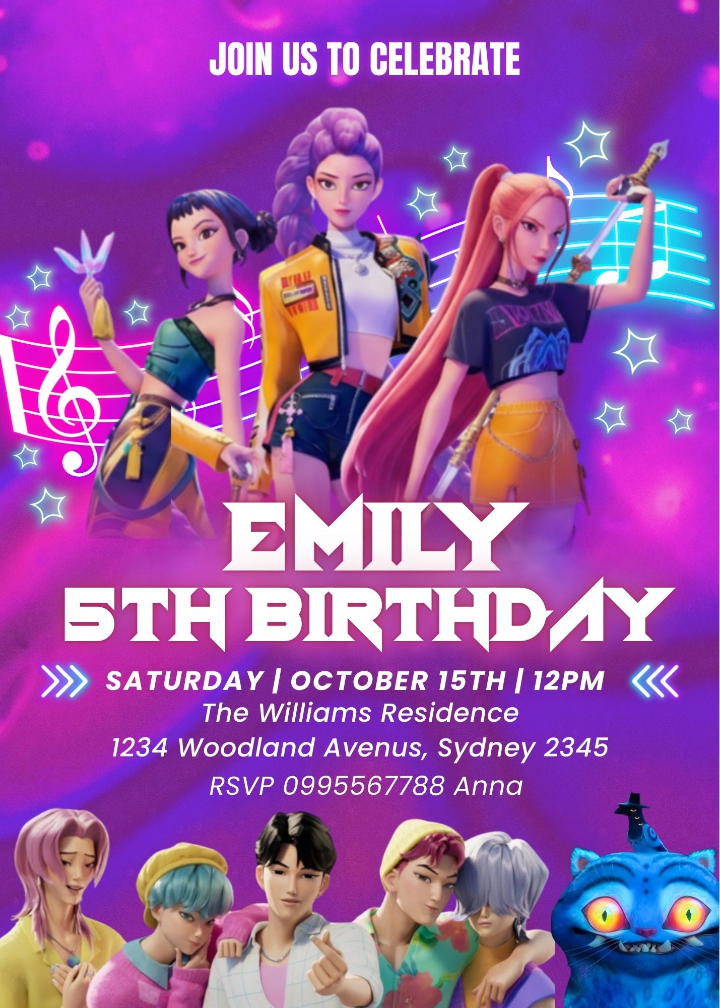 Kpop Demon Hunters Birthday Invites