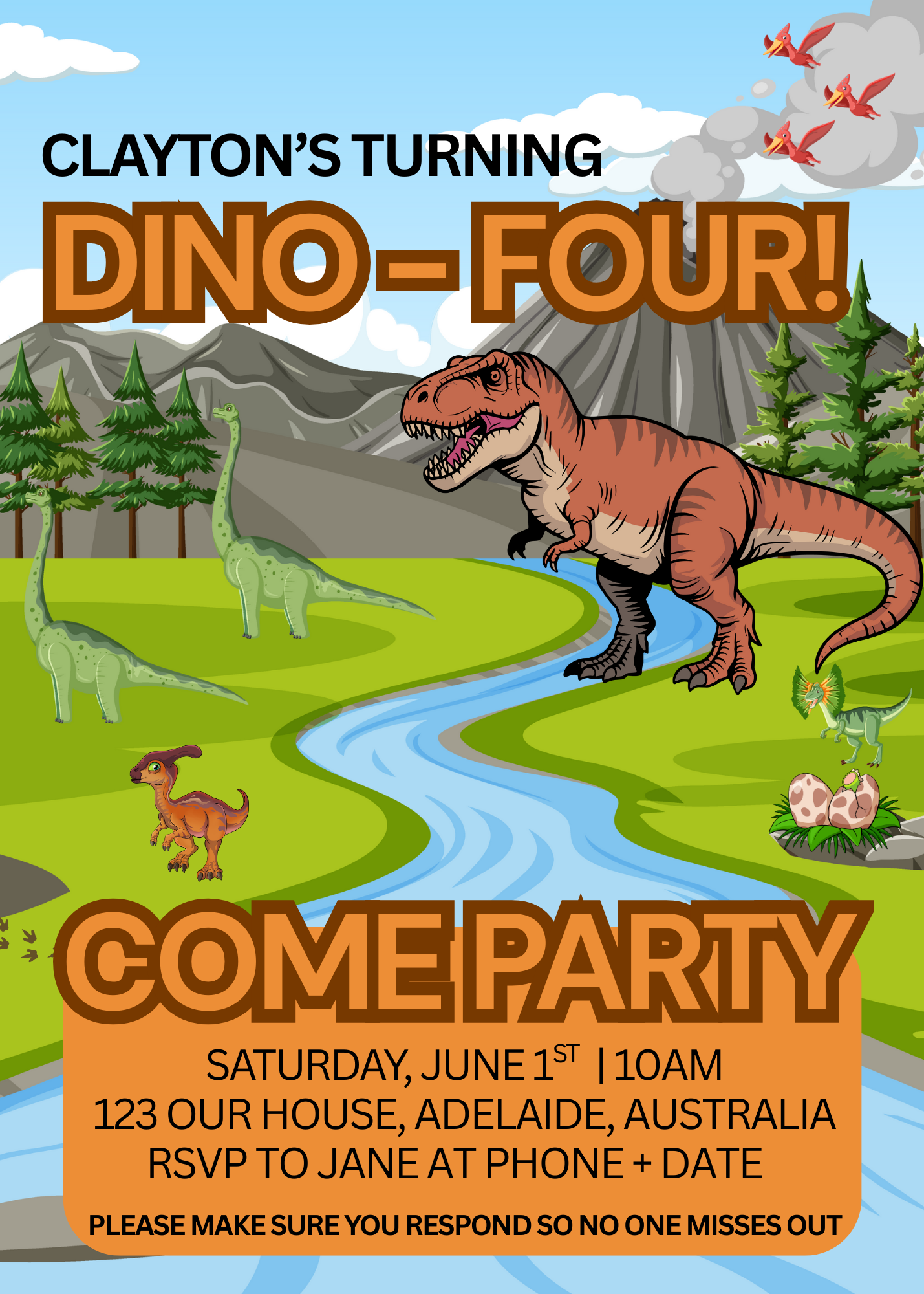 Dinosaur Party Birthday Invite