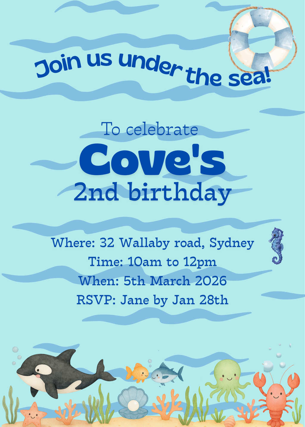 Under The Sea Party Birthday Invite