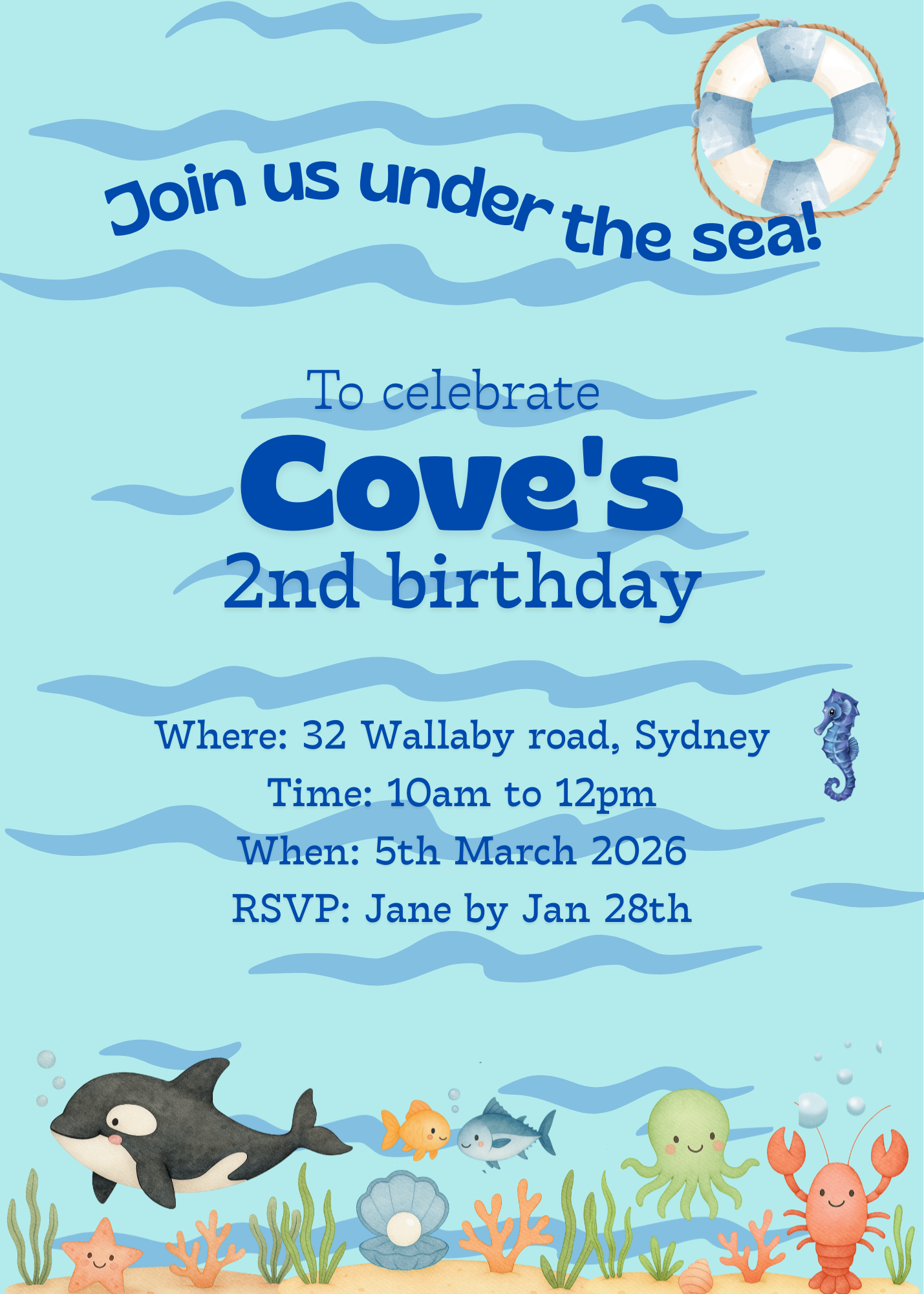 Under The Sea Party Birthday Invite