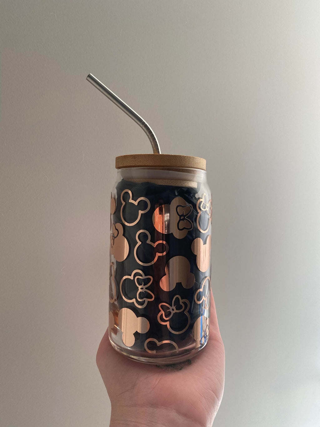 Mickey/Minnie Mouse Glass Can