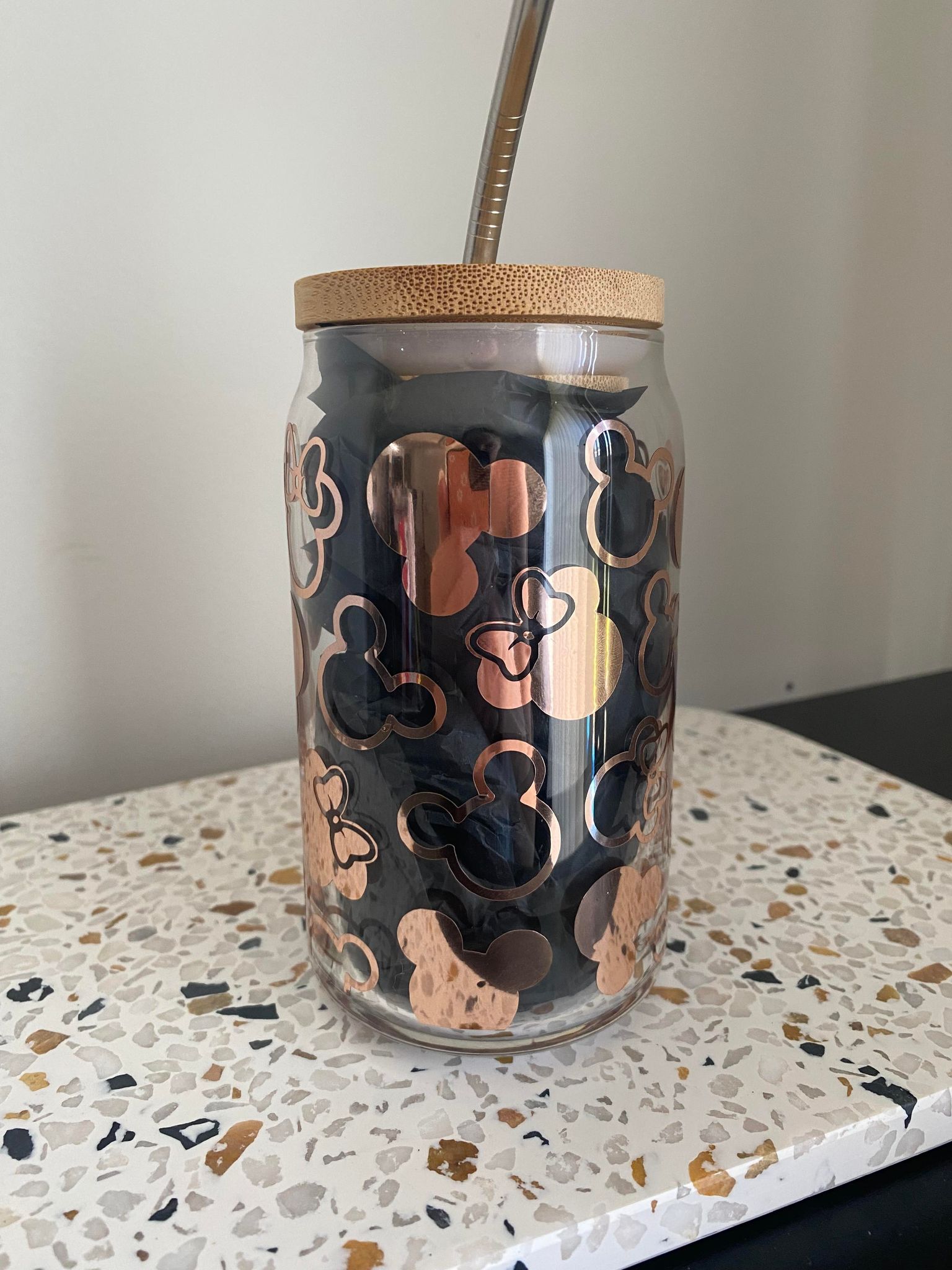 Mickey/Minnie Mouse Glass Can