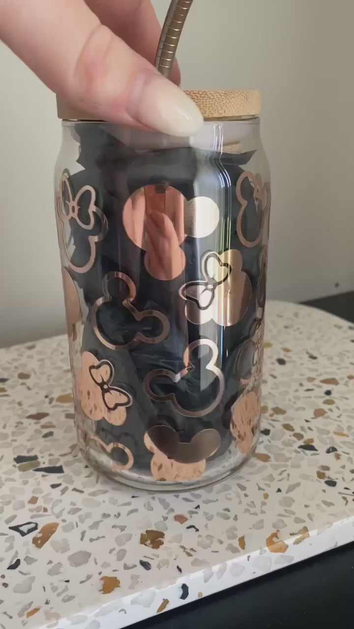 Mickey/Minnie Mouse Glass Can